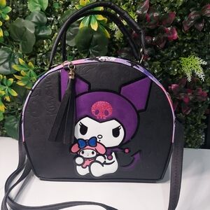 Black & Purple Character Dome Crossbody Bag